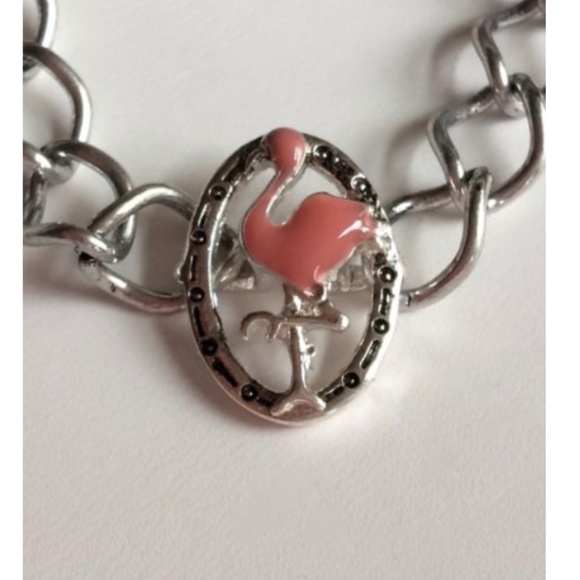 Silver Flamingo Bracelet 8" Hibiscus Island Bird - Picture 2 of 8